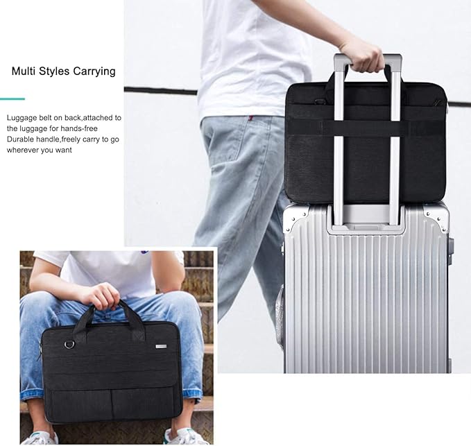 LANDICI Laptop Bag Carrying Case 15.6 Inch with Shoulder Strap, Slim Waterproof Computer Sleeve Cover Compatible with MacBook Pro 15/16, 15-16 Inch HP Acer Dell Lenovo ASUS Laptop, Black