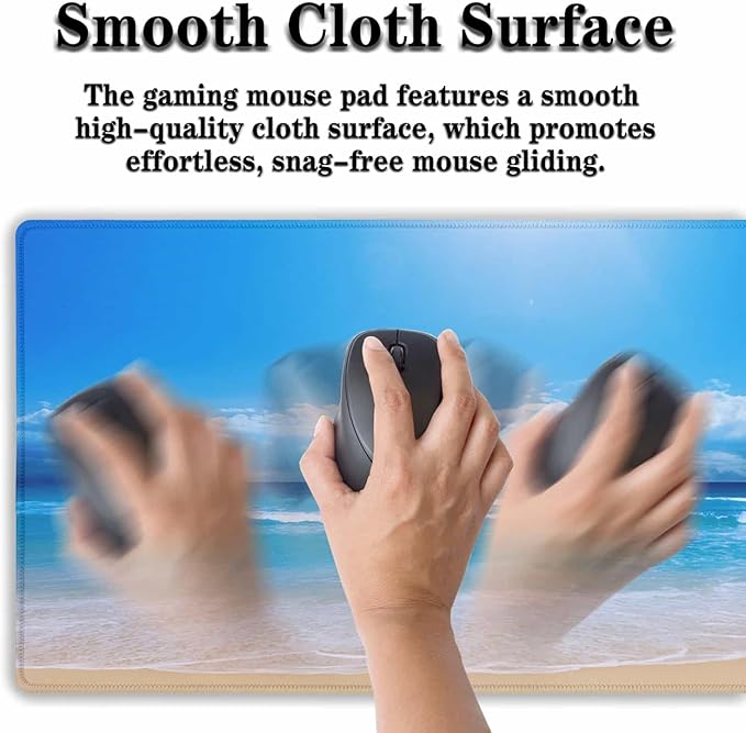 Desktop Mouse Pad Blue Full Desk Mat Large Mouse Pads Desktop Mats Large Mouse Mat Non-Slip Rubber Base Waterproof with Stitched Edges 35.4" X 15.7" for Game Office, Sea Water and Beach