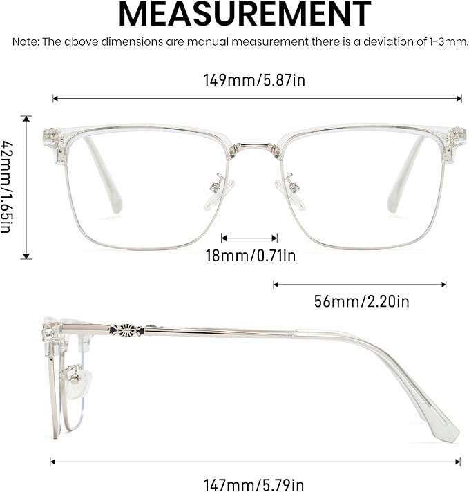 Cyxus Retro Blue Light Glasses Men - Square TR90 Metal Blowline Frame Stylish Trendy for Computer Daily Work 8252