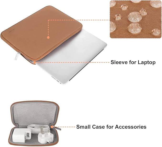 MOSISO Laptop Case 13.3 inch, 13-13.3 inch Laptop Sleeve Bag Compatible with MacBook Air/Pro 13/Pro 14 M5 M4 M3 M2 M1, HP Dell ASUS Lenovo, Neoprene Computer Sleeve Bag with Small Case, Brown