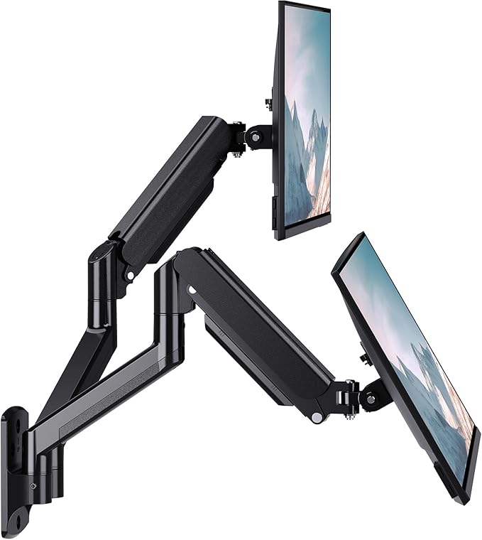 WALI Dual Monitor Wall Mount for 17 to 32 inch Screens, Monitor Wall Mounts for 2 Monitors, Holds up to 22 lbs, Fully Adjustable Monitor Arm,75x75/100x100 VESA Wall Mount (GSWM002), Black