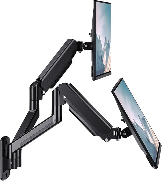 WALI Dual Monitor Wall Mount for 17 to 32 inch Screens, Monitor Wall Mounts for 2 Monitors, Holds up to 22 lbs, Fully Adjustable Monitor Arm,75x75/100x100 VESA Wall Mount (GSWM002), Black