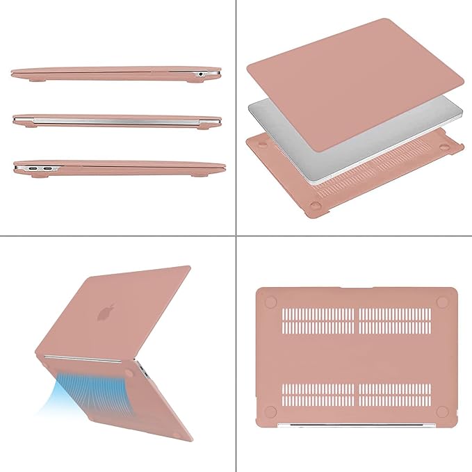 MOSISO Compatible with MacBook Air 13 inch Case M1 Chip 2021-2018 Release A2337 A2179 A1932, Plastic Hard Shell&Keyboard Cover&Screen Film&Storage Bag for MacBook Air 13.3 inch Case, Salmon Pink