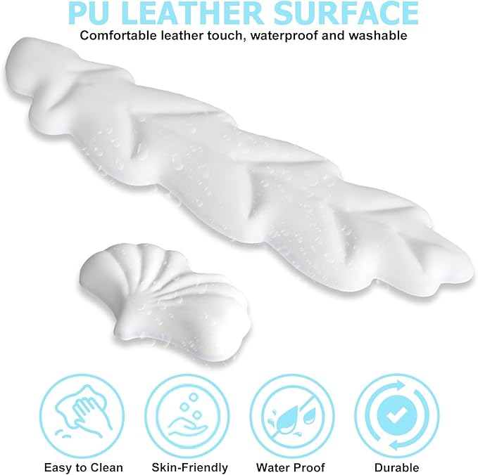 Ergonomic Keyboard Wrist Rest, Leaf Shape PU Leather Memory Foam Wrist Support for Computer Keyboard, Keyboard Pad and Cute Mouse Wrist Pad for Gaming,Office, Computer, Typing Pain Relief, White