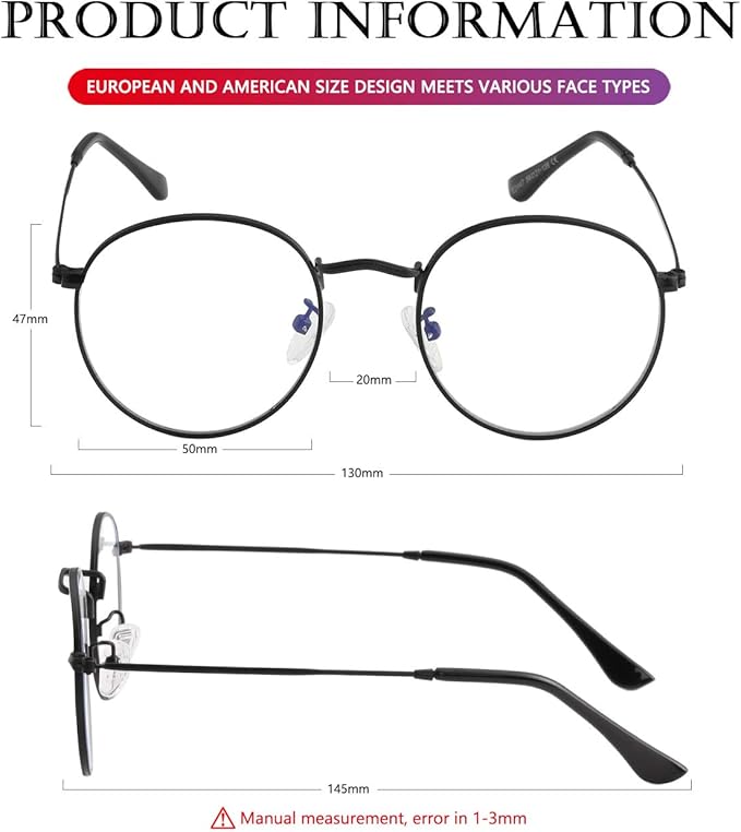 AIEYEZO Blue Light Glasses for Women Men Fashion Retro Circle Wire Frames Eyeglasses Anti-Blue Light Computer Gaming Glasses