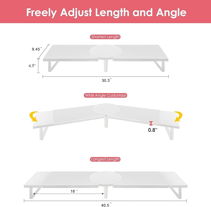 Across-Star Dual-Monitor Stand for Desk - Large Adjustable Length and Angle Riser for 2 Monitors, Double Computer Desktop Organizer, Shelf for TV, Laptop, Printer