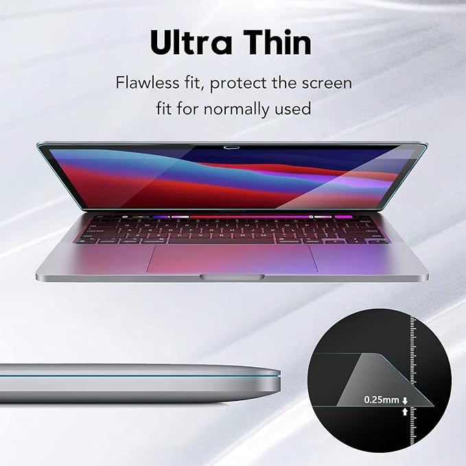 9H Hardness Tempered Glass Screen Protector for MacBook Pro 13 inch (M1/M2 2016-2022)/ MacBook Air 13 inch (M1 2018-2021), Bubble Free, Ultra Thin HD Transparency, Anti Scratch