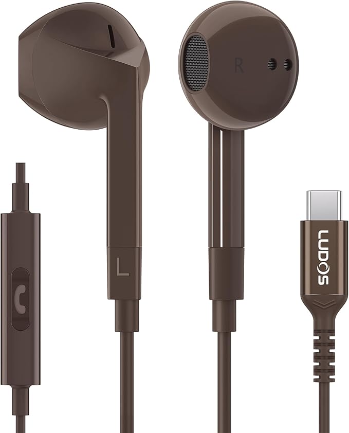LUDOS FEROX USB C Headphones for iPhone 17 16 15 Pro Max Plus Air iPad Pro, 5 Years Warranty, USB-C Earbuds for Samsung Galaxy S24 S23 Ultra S22 S21 FE S20 Z Flip 3 Fold 4 A53, USB Type C Earphones