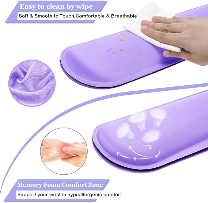 BamLue Keyboard Wrist Rest, BamLue Memory Foam Pad Set for Easy Typing & Pain Relief for Laptop, Office & Home, Ergonomic Sets for Keyboard, Gel Mouse Wrist Rest, Smooth Fiber Cushion Wrist Support