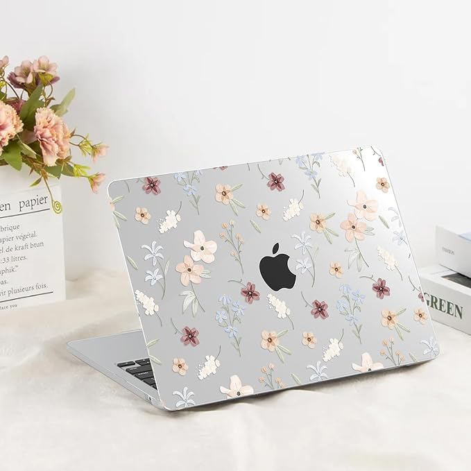 G JGOO Compatible with MacBook Air 13 inch Case 2026 2025-2022 M5 A3449 M4 A3240 M3 A3113 M2 A2681, Clear Plastic Hard Shell for MacBook Air 13.6 inch Case + Keyboard Cover +Screen Protector, Florets