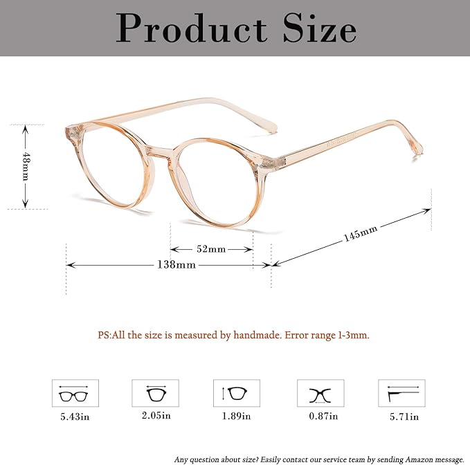 HJSTES Vintage Blue Light Glasses for Women Men Round Bluelight Blocking Glasses Thick TR90 Frame Eyeglasses