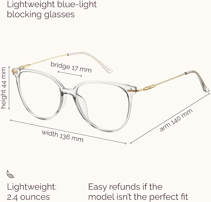Gaoye Blue Light Blocking Glasses - Trending Round TR90 Frames, Metal Arms, UV400 Protection - Matching Soft Case