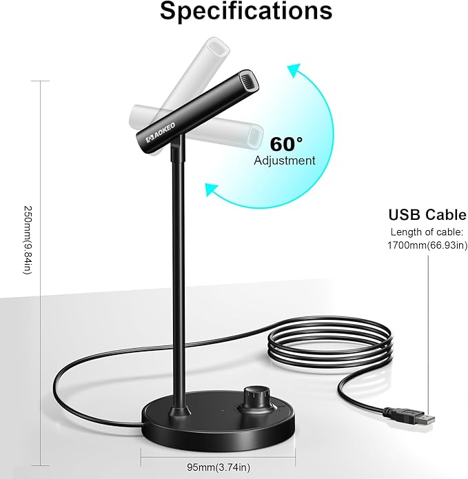Aokeo USB Microphone, Gaming Microphone for PC with Volume Control Buttons for Recording,Podcasting,Streaming,YouTube,PS5 PS4 Mac Laptop