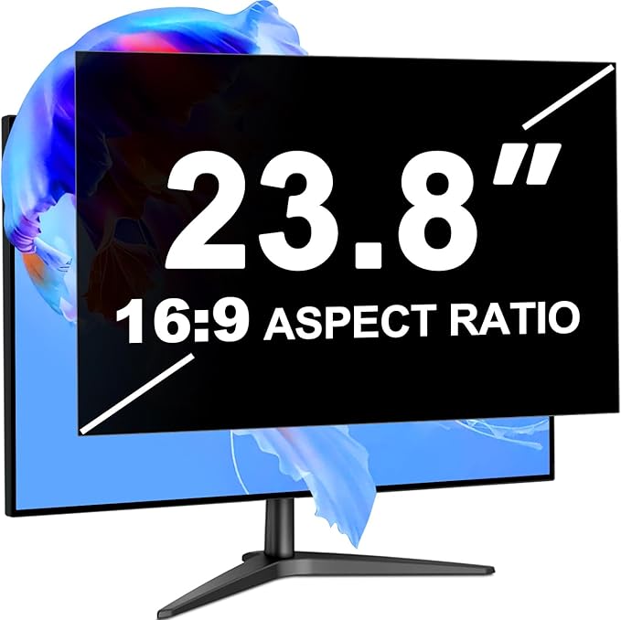 23.8 Inch Privacy Screen for Computer Monitor 16:9 Aspect Ratio, Eye Protection Anti Blue Light Glare Shield, 23.8inch Removable Black Blackout Anti Spy Desktop Security Private Filter