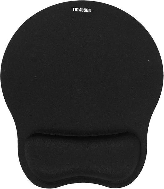 TIDALSOIL Mouse Pad with Wrist Support, Ergonomic Mouse Mat with Non-Slip PU Base, Pain Relief Memory Foam Mousepad for Office & Home, Black