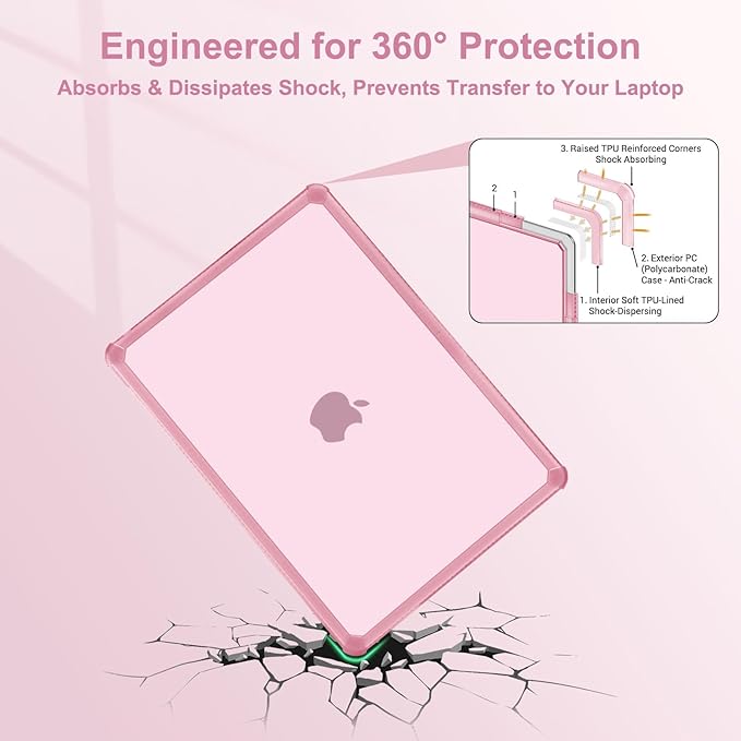 MOSISO Compatible with MacBook Air 13 inch Case M5 2026 M4 2025 M3 M2 2024-2022 A3449 A3240 A3113 A2681,3 in 1 Kit Crack-Resistant Heavy Duty Protective Plastic Hard Case with TPU Bumper, Chalk Pink
