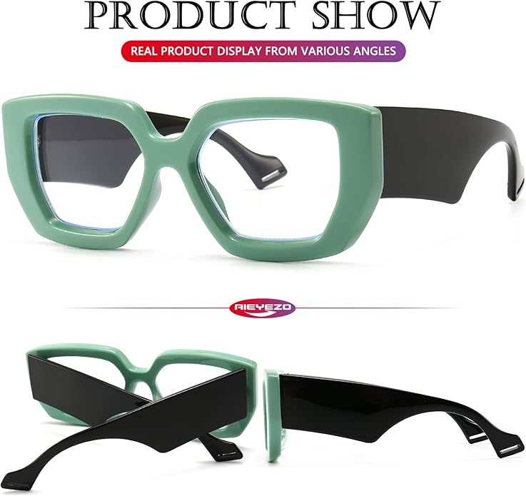 AIEYEZO Thick Frame Blue Light Glasses Men Women, Fashion Square Computer Eyeglass Anti Eyestrain & Prevent Headache