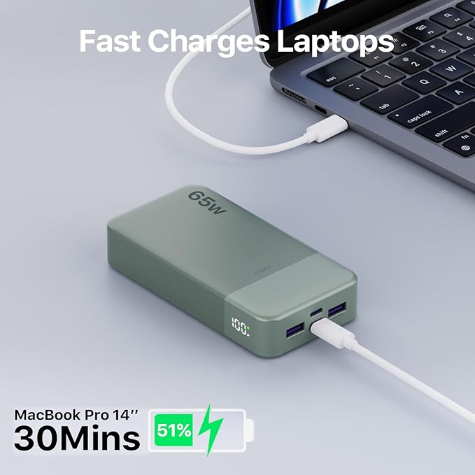 Portable Charger 65W Power Bank 20000mAh Compact USB C Laptop Power Bank Fast Charging Battery Pack for Laptop MacBook Dell XPS iPad Tablet Steam Deck iPhone 17/16/15/14 Series Samsung and More