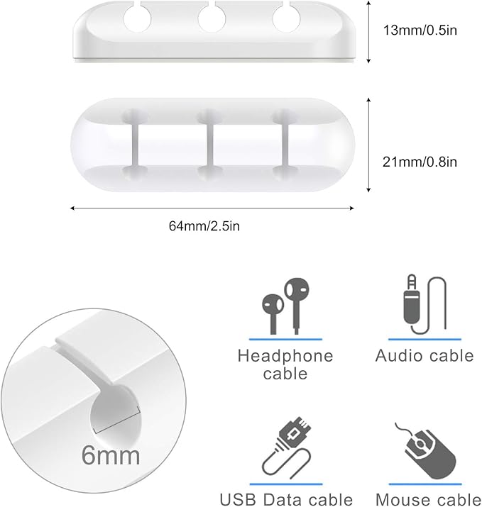SOULWIT Cable Holder Clips, 3-Pack Cable Management Cord Organizer Clips Silicone Self Adhesive for Desktop USB Charging Cable Nightstand Power Cord Mouse Cable Wire PC Office Home - Image 3