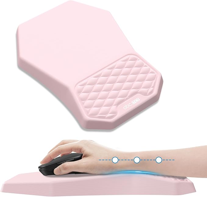 Ergonomic Mouse Pad Wrist Rest Support, Massage Design Surface for Carpal Tunnel Pain Relief, Memory Foam, Non-Slip PU Base for Computer Desk, Pink