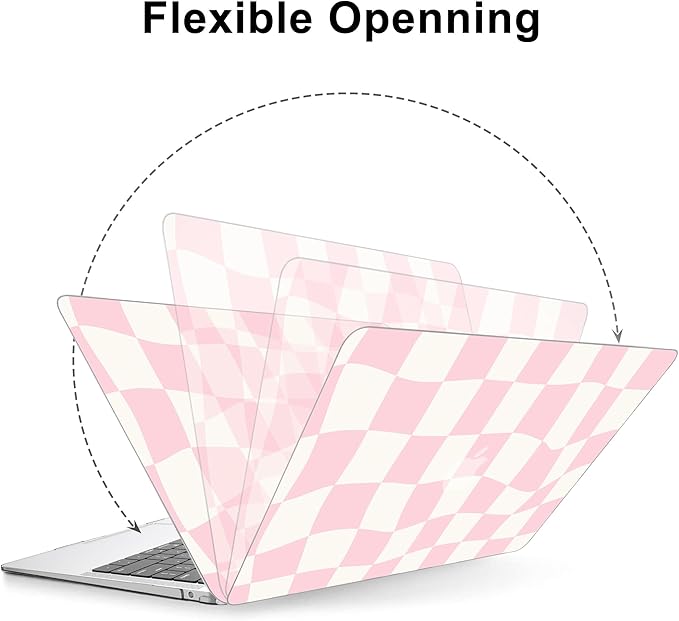 AKIT Compatible with MacBook Air 13 Inch Case M1 2022 2021 2020 2019 2018 A2337 A2179 A1932, Pattern Hard Shell Laptop Case+Screen Protector+Keyboard Cover for MacBook Air 13.3 Inch, Pink Checkerboard