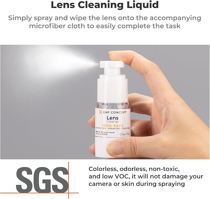 K&F CONCEPT 15-in-1 Camera Lens Cleaning Kit with Camera Blower, Glasses Wipes*10, Cleaning Liquid, Microfiber Cleaning Cloth*2, Lens Cleaning Pen for DSLR Camera Lens Filter Cell Phones - Image 4