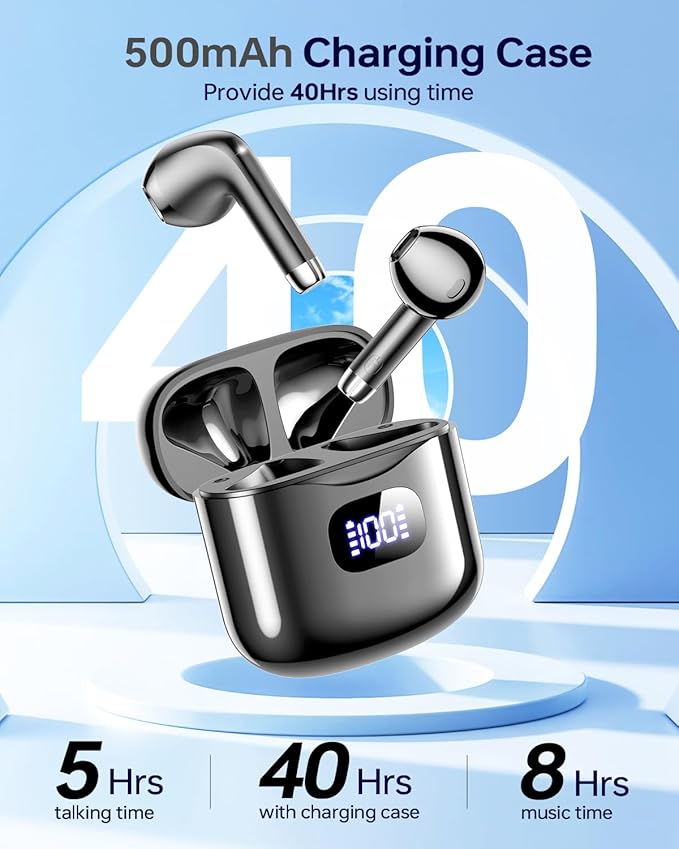 Wireless Earbuds Bluetooth 5.3 Headphones, 40Hrs Playback Stereo Ear Buds, Charcoal