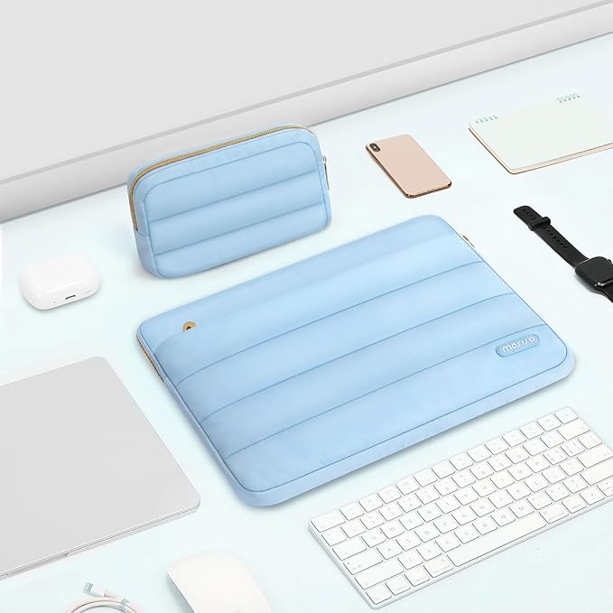 MOSISO Laptop Case 13.3 inch,13-13.3 inch Puffy Laptop Sleeve Compatible with MacBook Air 13.6 M5 M4 M3 M2 M1/Neo/Pro 13/14,HP Dell ASUS Lenovo,Polyester Horizontal Bag with Small Case, Air Blue