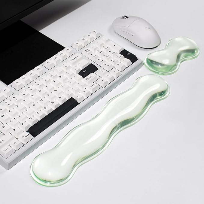 Mouse Pad with Wrist Rest, Soft Cloud Gel Keyboard Mouse Pad Set with Hand Wrist Support, Cute Non Slip Office Desk Accessories for Comfort/Pain Relief/PC Gaming/Computer/Laptop, (Green Wave)