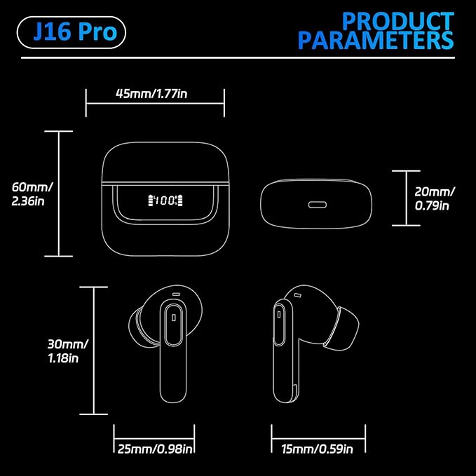 Wireless Earbuds Bluetooth 5.4, 6 Mic ENC Noise Cancelling Clear Call, in Ear Buds Deep Bass HiFi Stereo Sound, Big Dual LED Display 48H Playtime Earphones IPX7 Waterproof Headphones Android iOS Black