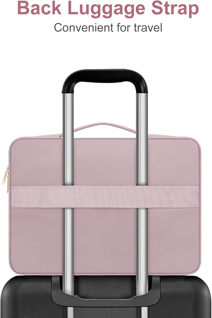 MOSISO 360 Protective Laptop Sleeve 13-13.3 inch, Compatible with MacBook Air 13 M2 M1, Compatible with MacBook Pro 13/14, Wavy Quilted Side Open Bag with Horizontal Pockets&Small Case, Pink