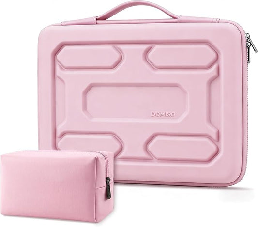 DOMISO Laptop Hard Case 14-14.4 inch Waterproof Shockproof Hard Shell Laptop Sleeve with Handle & Storage Pocket, Compatible with MacBook, HP, Dell,Pink