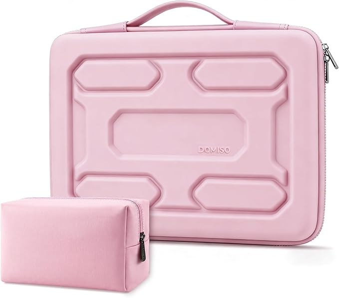DOMISO Laptop Hard Case 17-17.3 inch Waterproof Shockproof Hard Shell Laptop Sleeve with Handle & Storage Pocket, Compatible with MacBook, HP, Dell,Pink