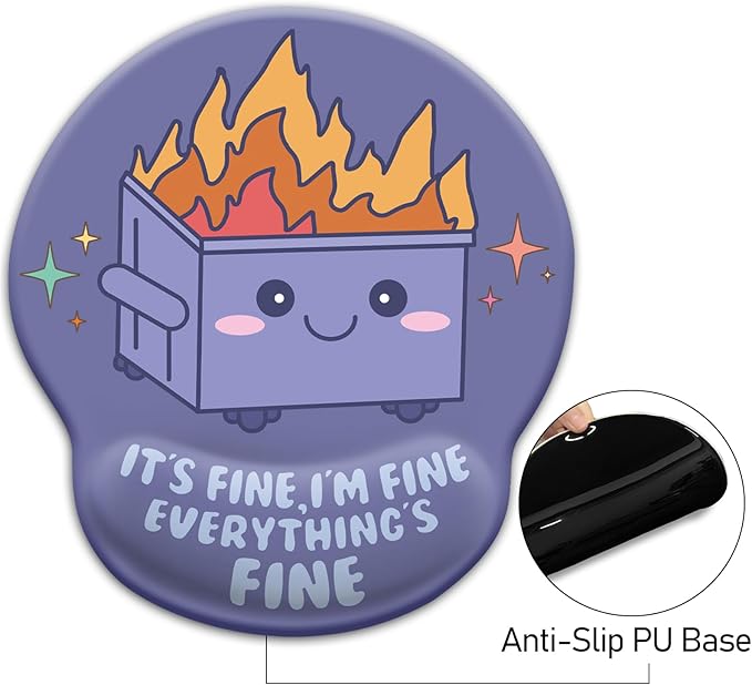 Blusabaca Dumpster on Fire Mouse Pad with Wrist Rest, Funny Cute Ergonomic Mouse Pads for Desk Wrist Support, Mousepad for Wireless Mouse Gaming Work Home Desk Accessories Office Supplies Decor Women