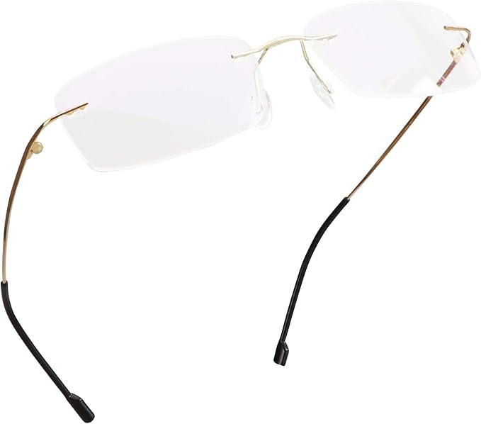 LifeArt Blue Light Blocking Computer Reading Glasses,Men's and Women's Rimless Frame (Golden, +1.75 Magnification)