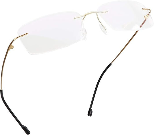 LifeArt Blue Light Blocking Computer Reading Glasses,Men's and Women's Rimless Frame (Golden, +2.25 Magnification)