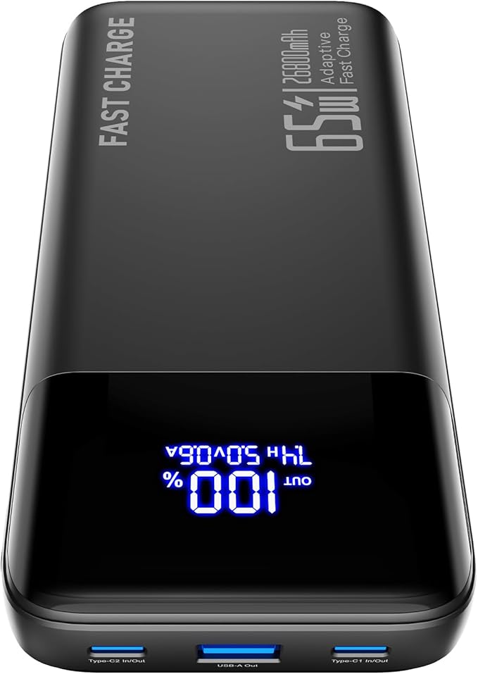 2026 Laptop Portable Charger Power Bank, 26800mAh 65W Compact USB C Laptop Power Bank, PD QC Fast Charging 3-Output Battery Pack for MacBook iPad Tablet Steam Deck iPhone 17 16 15 14 Samsung S24