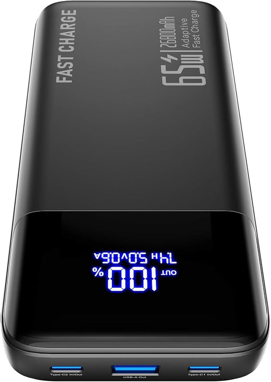 2026 Laptop Portable Charger Power Bank, 26800mAh 65W Compact USB C Laptop Power Bank, PD QC Fast Charging 3-Output Battery Pack for MacBook iPad Tablet Steam Deck iPhone 17 16 15 14 Samsung S24