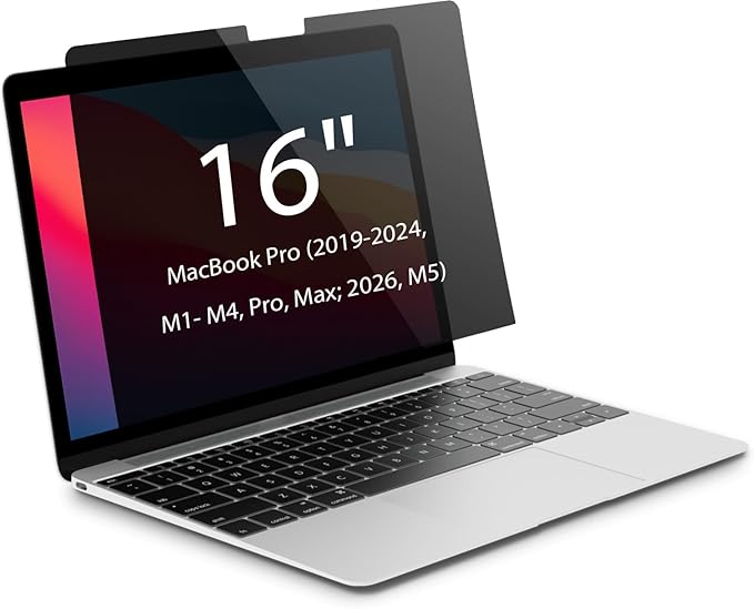 Magnetic Privacy Screen for MacBook Pro 16 inch ( 2026, M5, 2019-2024, M1, M2, M3, M4, Pro, Max), Model A2141, A2485, A2780, A2991, A3186, A3403, Removable Screen Protector, Blue Light Blocking, Anti Glare Protector and Privacy Filter Shield