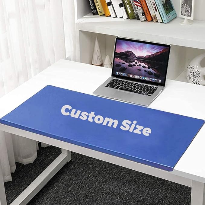Office Desk Pad, Writing Mat with Full Grip Fixation Lip, Non-Slip PU Leather Table Blotter Desk Protector Gaming Mat Laptop Keyboard Working Mat, Waterproof Table Protective Pad (Blue, Custom Size)