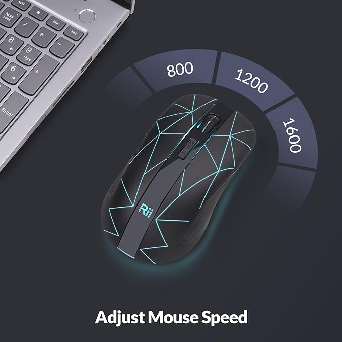 Rii RM200 2.4G Wireless Mouse with USB Nano Receiver, 5 Buttons Rechargeable Mouse,Colorful Backlit RGB Gaming Mouse for Notebook,PC,Computer-Black