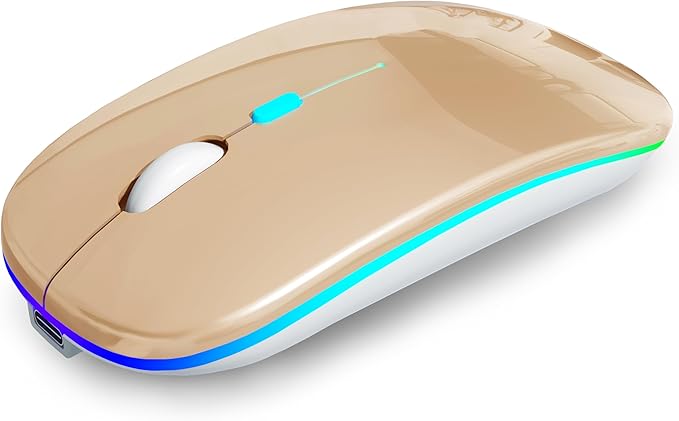 Wireless Bluetooth Mouse - Rechargeable Laptop Mice - with LED Lights,Dual Mode(Bluetooth 5.2 & Portable USB 2.4G) Connection,Silent - Computer Mouse for Laptop,iPad,Tablet,MacBook,& PC(Gold)