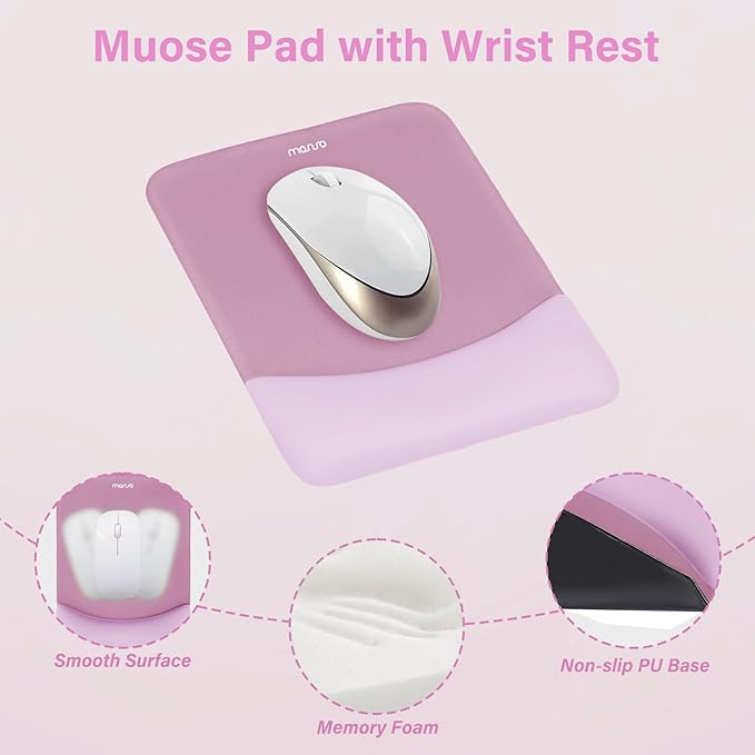 MOSISO Wrist Rest Support for Mouse Pad&Keyboard Set, Rectangular Ergonomic Mousepad Non-Slip Base Home/Office Pain Relief&Easy Typing Pad with Neoprene Cloth&Raised Silicone Lining, Mauve Pink