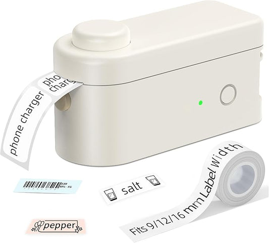 Makeid L1 Label Maker Machine with Tape - Portable & Rechargeable Label Makers Compatible with 9 12 16mm Waterproof Tape - Mini Bluetooth Labeler for Organizing Home Office School