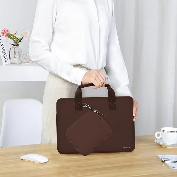 Hseok Laptop Sleeve 13.3-14 inch Case with Small Pouch, Neoprene Computer Bag Compatible with MacBook Neo/Pro 14 M5/M4/M3/M2/M1, Mac Air/Pro 13.3, XPS 14 and Most 13-14 inch Notebooks,Coffee