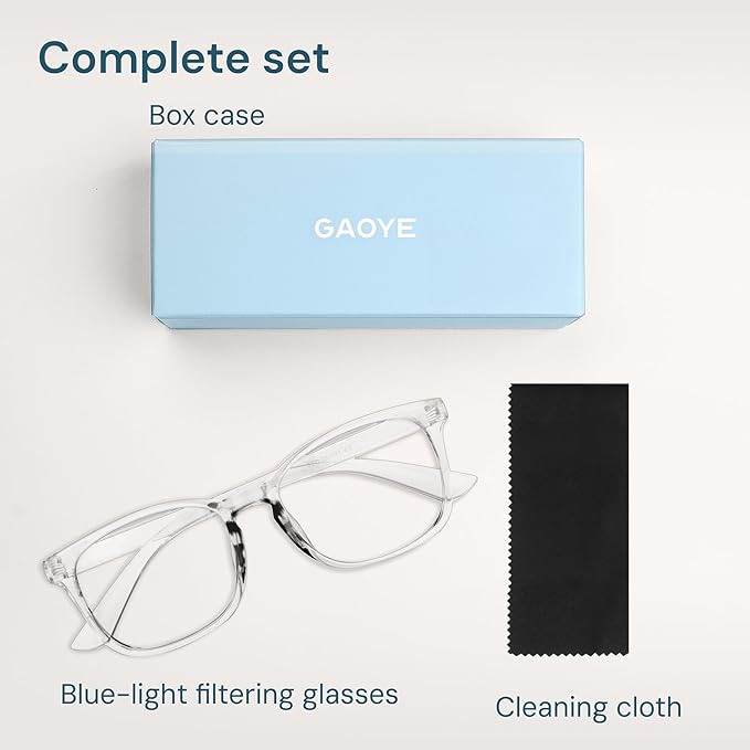Gaoye Transparent, Clear Blue Light Glasses for Computer & Gaming - Anti UV Ray Lenses, Scratch-Resistant & Comfort Fit (Pack of 2)