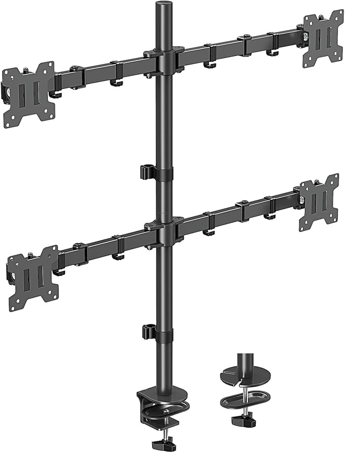 MOUNTUP Quad Monitor Stand, 4 Monitors Desk Mount for 17 to 32 inch Computer Screens, Fully Adjustable Stacked Mount with Tilt Swivel, 4 Heavy Duty Monitor Mount, Holds up to 17.6lbs per Arm, MU3007