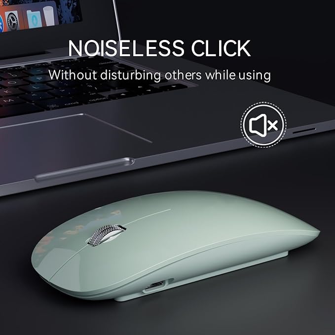Uiosmuph G11 Wireless Mouse, USB C Rechargeable Computer Mouse, Slim Silent Mice 2.4GHz Optical with USB Nano Receiver and Type C Receiver for Laptop/Mac/PC - Green
