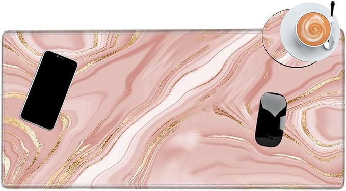 Gold Pink Marble Mouse Pad 24 x 12 inch Mousepad Gaming Desk Mat Large Computer Pad with Non-Slip Base Office Home Work