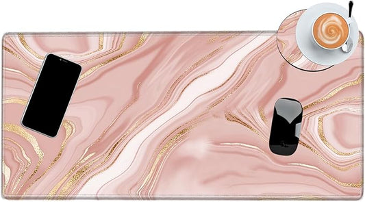 Gold Pink Marble Mouse Pad 24 x 12 inch Mousepad Gaming Desk Mat Large Computer Pad with Non-Slip Base Office Home Work